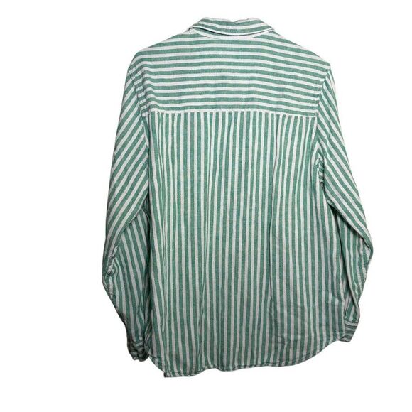 Universal Thread Blouse Women's Large Green Striped Button Up Collared - Picture 5 of 9